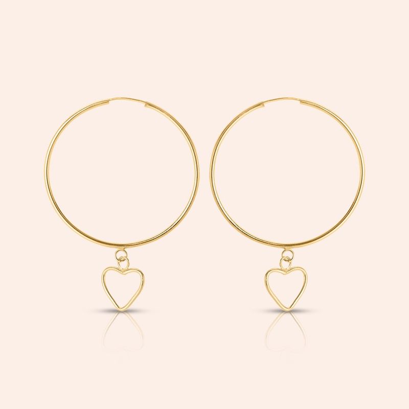 Brinco Ouro 18k Argola Coração 113637