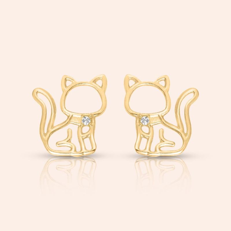Brinco Ouro 18k Gato Zircônia 113704