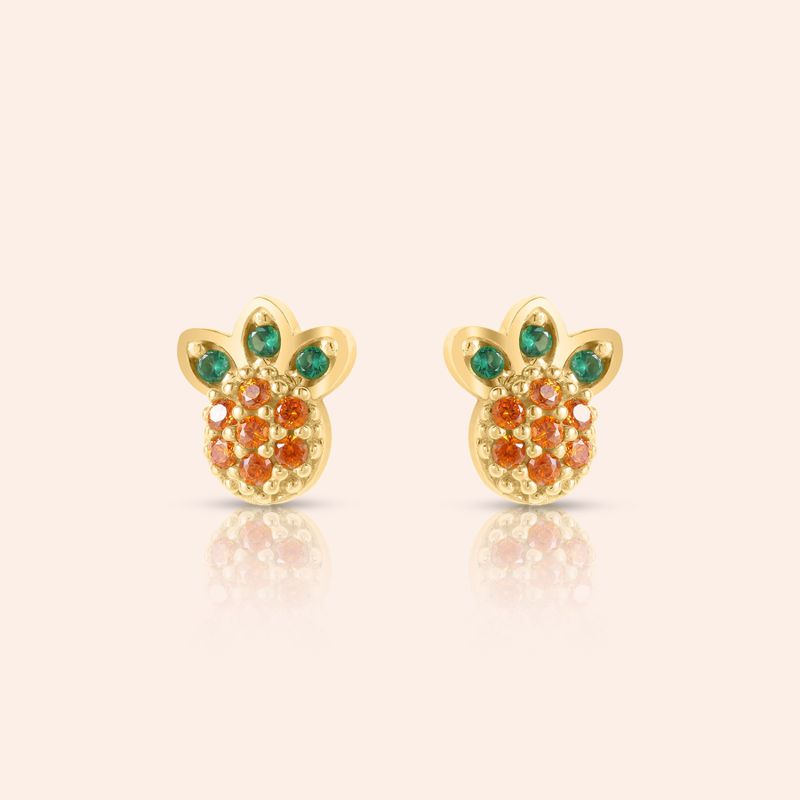 Brinco Ouro 18k Infantil Abacaxi Zircônia 115956