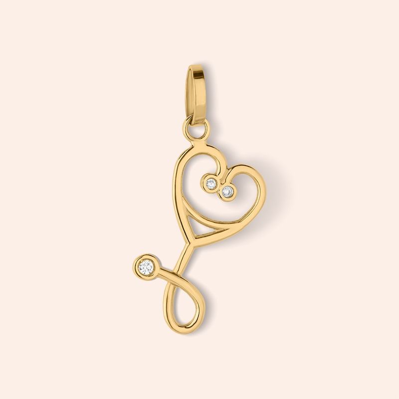 Pingente Ouro 18k Estetoscópio Zircônia 517521