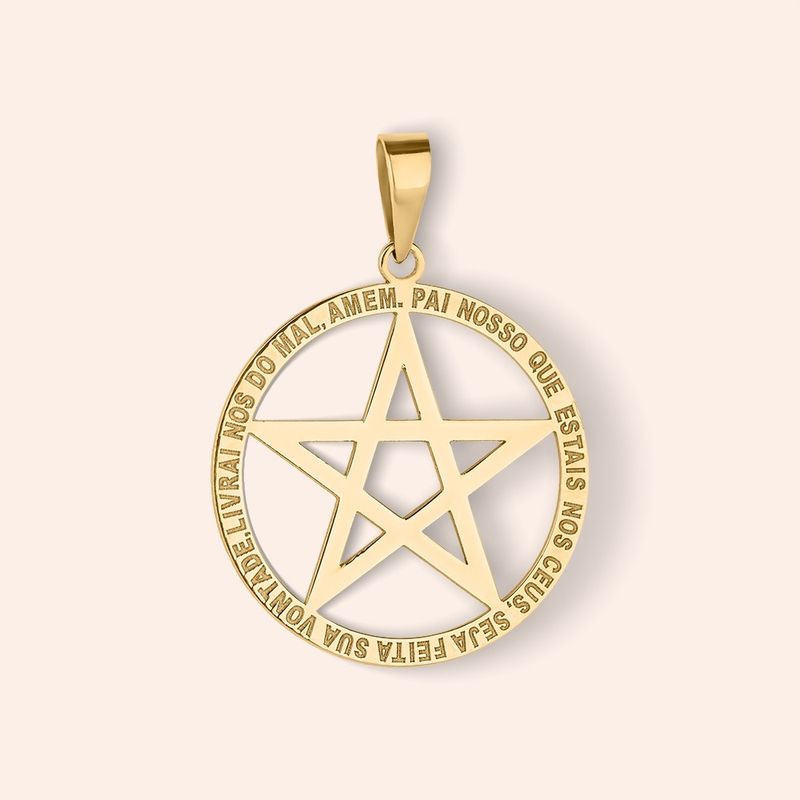 Pingente Ouro 18k  Estrela de São Salomão e Oração Pai Nosso 516263