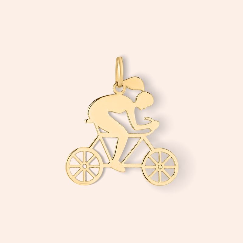 Pingente Ouro 18k  Mulher Ciclista 514430