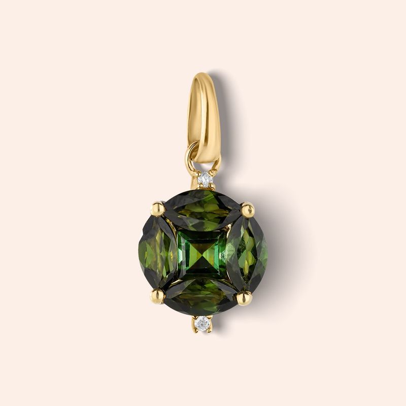 Pingente Ouro 18k  Turmalina Verde Lapidação Ilusion e Diamantes 517222