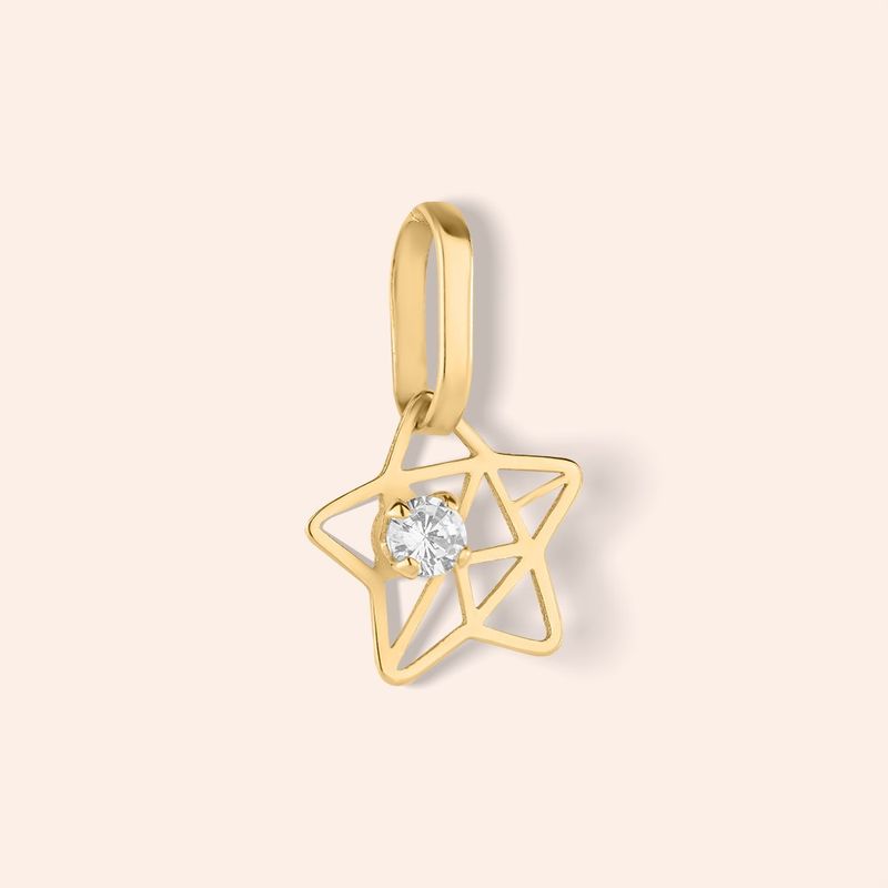Pingente Ouro 18k Estrela Vazado Zircônia 517816