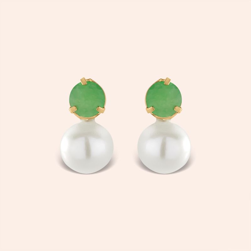 Brinco Ouro 18k Pérola e  Jade Verde 116531