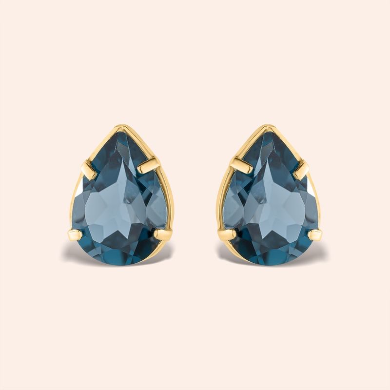 Brinco Ouro 18k Topázio Azul Gota 113543