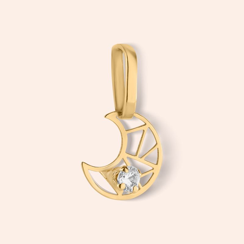 Pingente Ouro 18k Lua Vazado Zircônia 517815