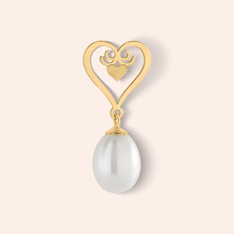 Pingente Ouro 18k Pérola Biwa Coração Vazado 513690