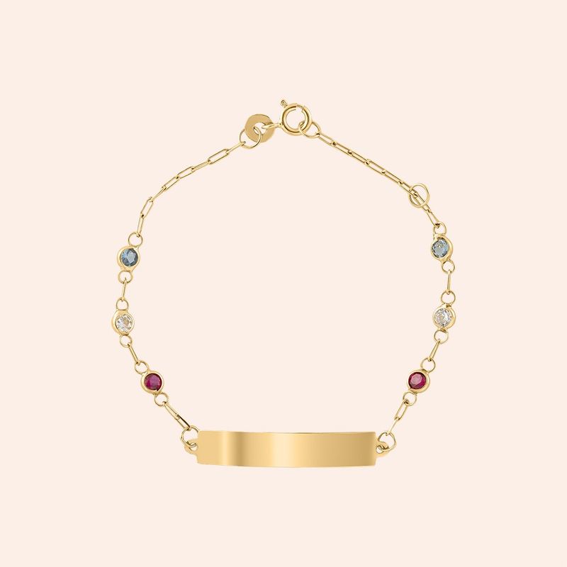 Pulseira Ouro 18k Infantil Chapa Zircônia 1900127