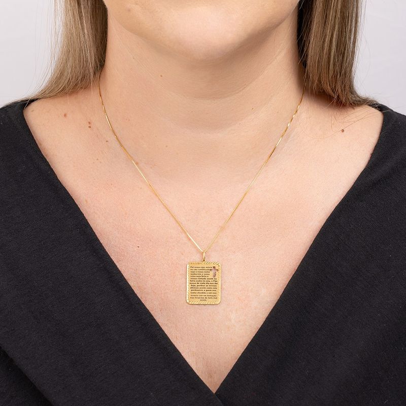 Pingente Ouro 18k  Placa Oração Pai Nosso 508176