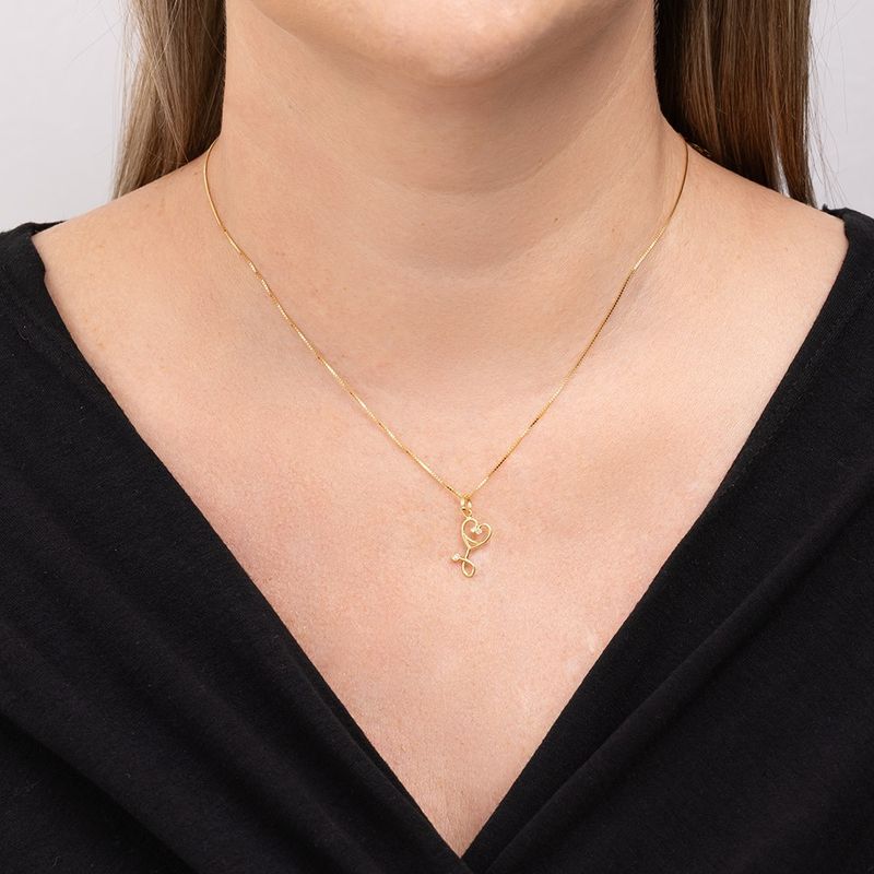 Pingente Ouro 18k Estetoscópio Zircônia 517521