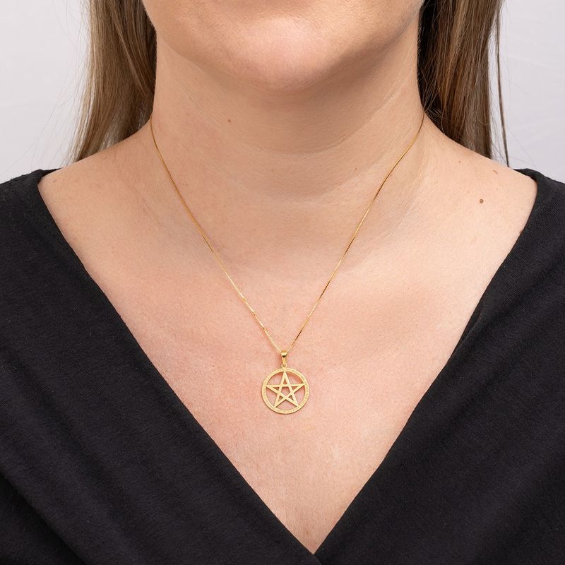 Pingente Ouro 18k  Estrela de São Salomão e Oração Pai Nosso 516263