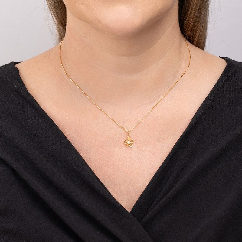 Pingente Ouro 18k Flor com Pérola 513435