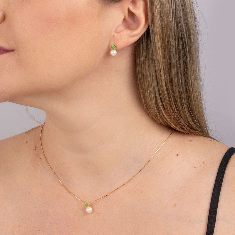 Pingente Ouro 18k Pérola e  Jade Verde 517812