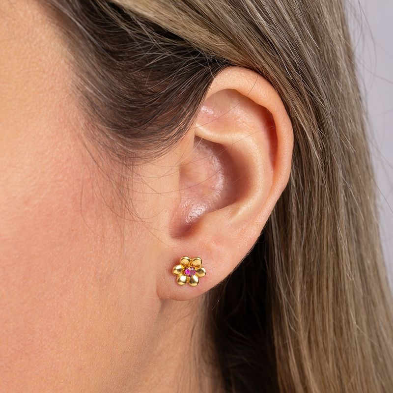 Brinco Ouro 18K Flor Zircônia 110705