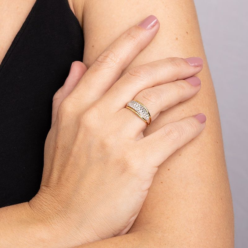 Anel Ouro 18K Diamantado Bicolor 309859