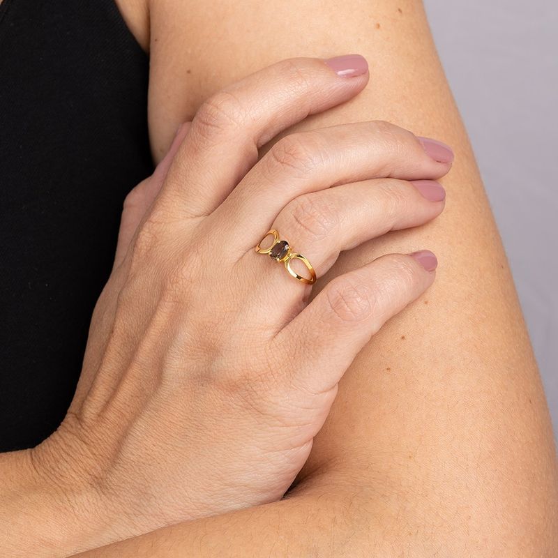 Anel Ouro 18k Quartzo Fumê