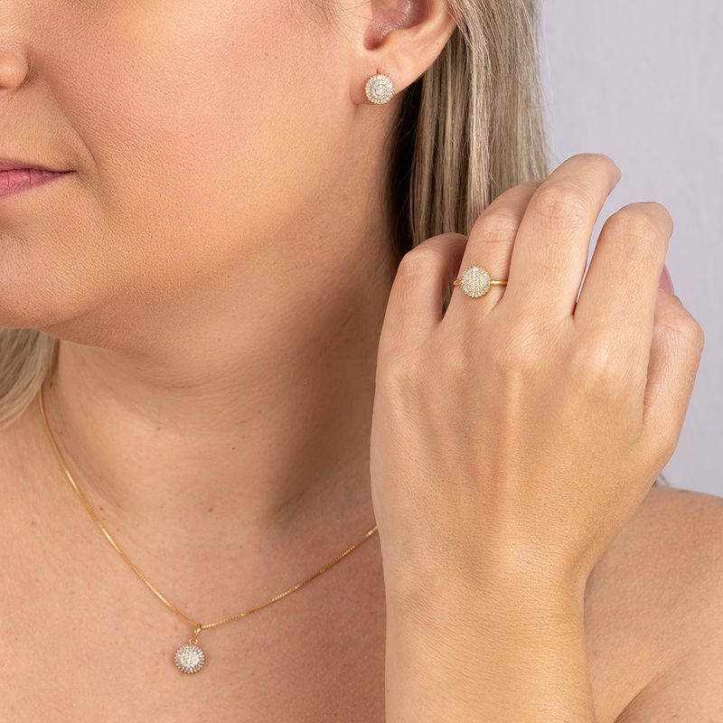 Anel Ouro 18k Zircônia Redondo