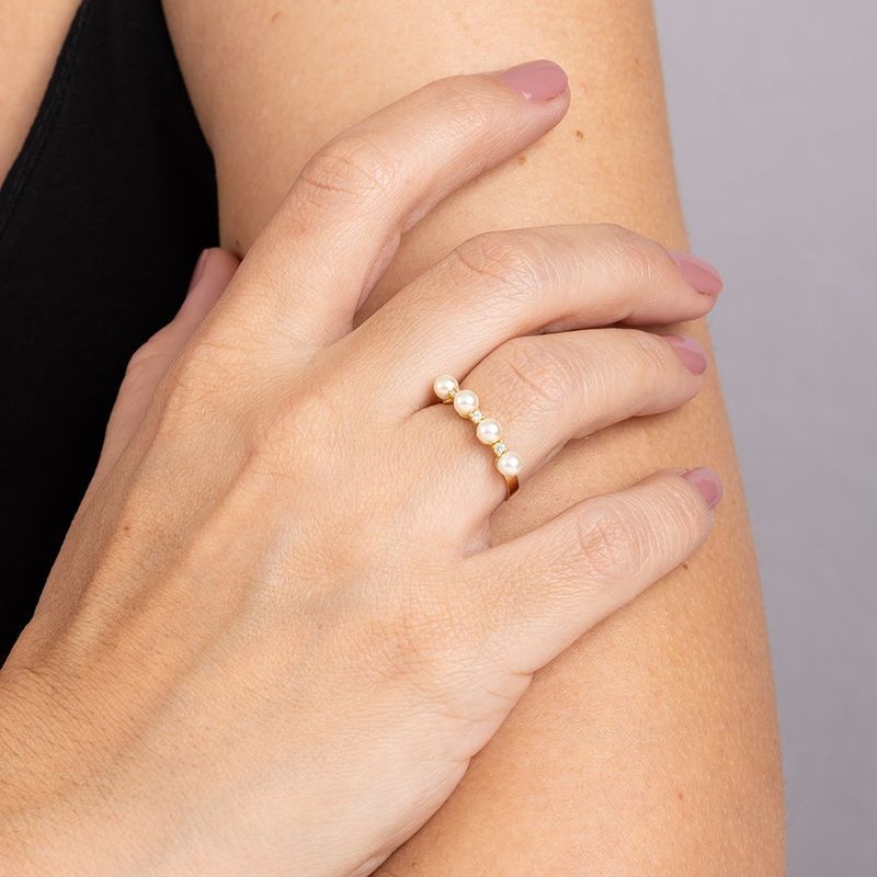 Anel Ouro 18k Pérola Zircônia