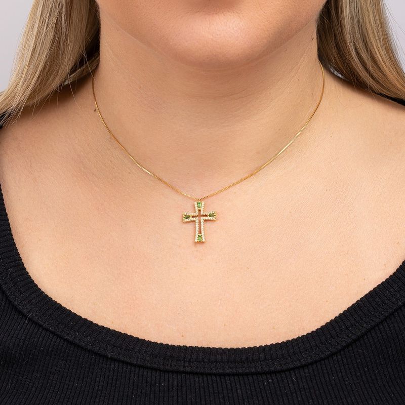 Gargantilha Ouro 18k Cruz Tsavorita Diamante 603157