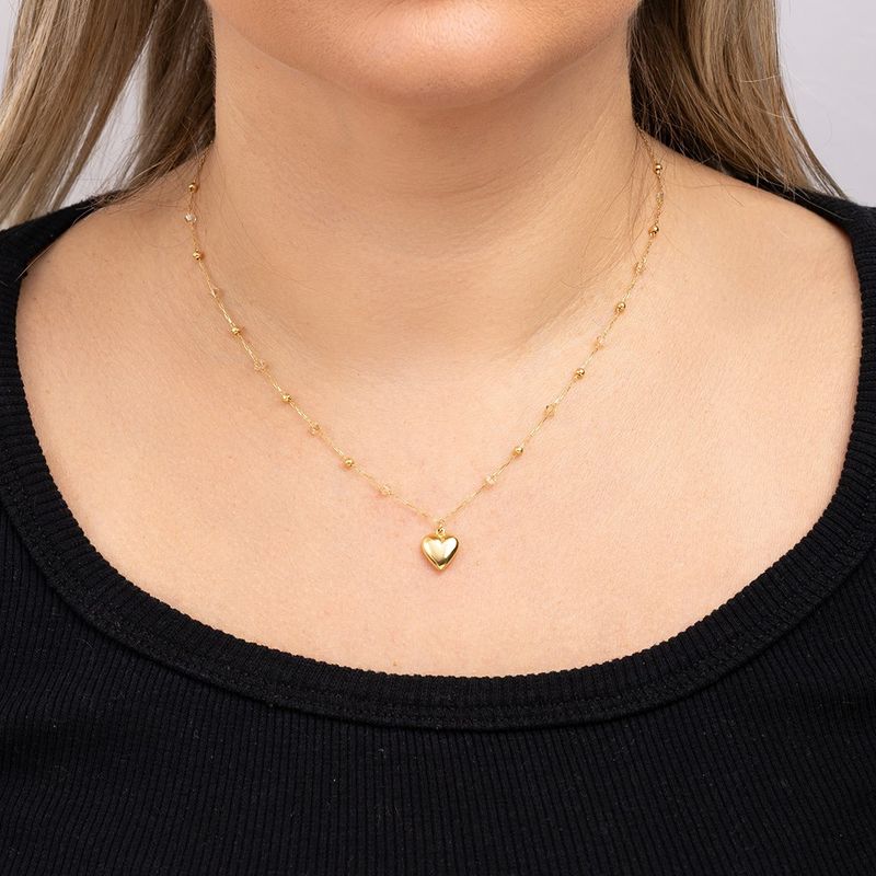 Gargantilha Ouro 18k Coração Bola Cristal 605638
