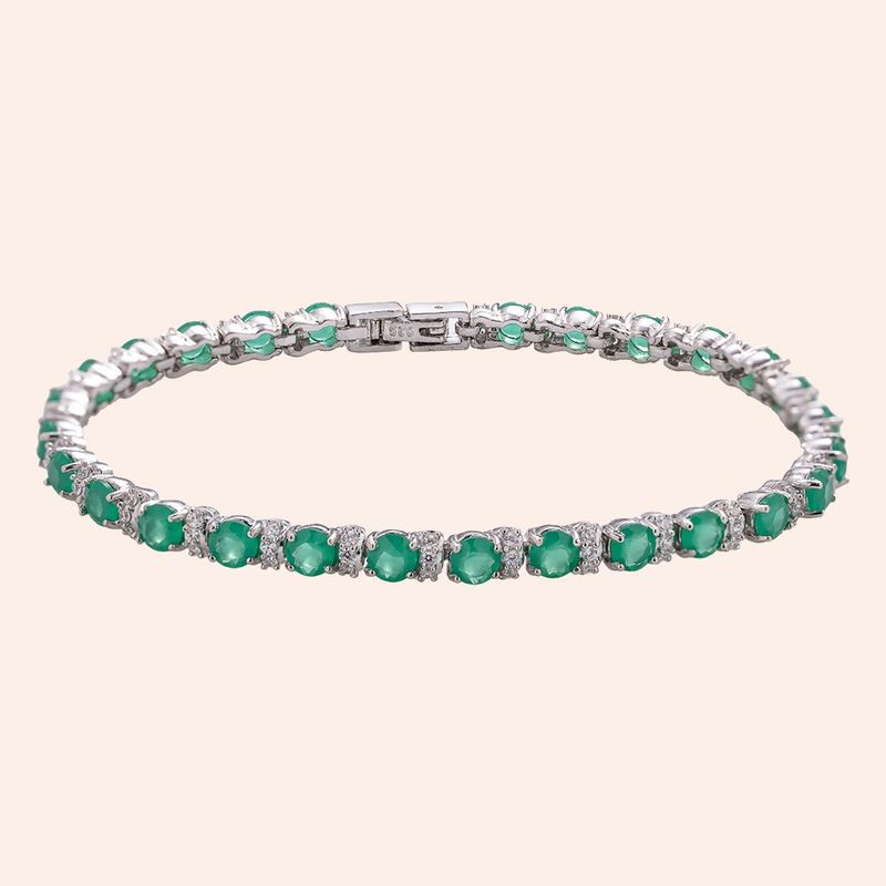 Pulseira Prata 925 Riviera Zircônia Verde e Branca 1804412