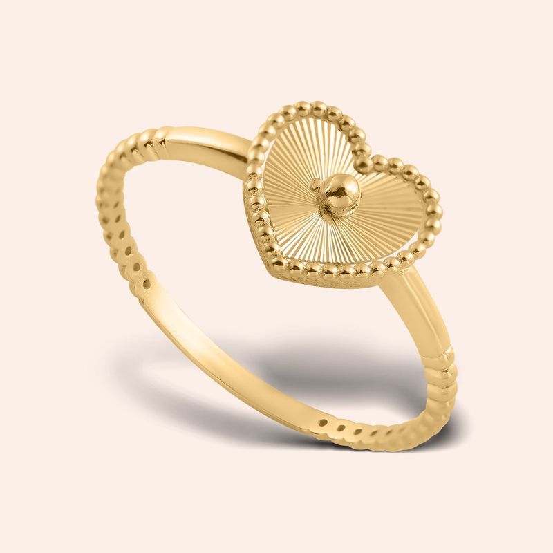 Anel Ouro 18k Coração Diamantado Vazado 313509