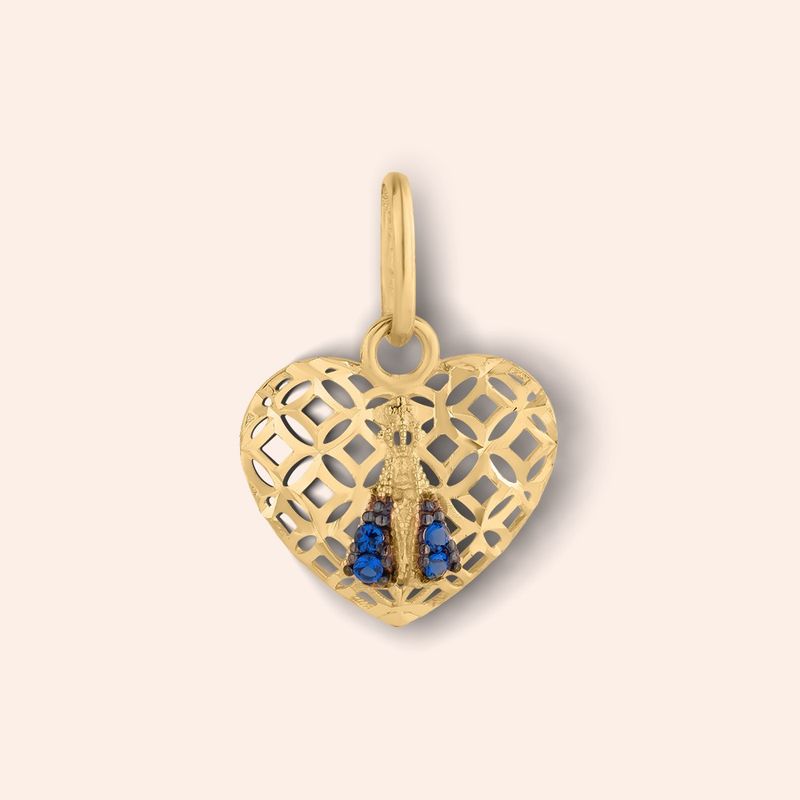 Pingente Ouro 18K Nossa Sra Aparecida Coração Zircônia 517907