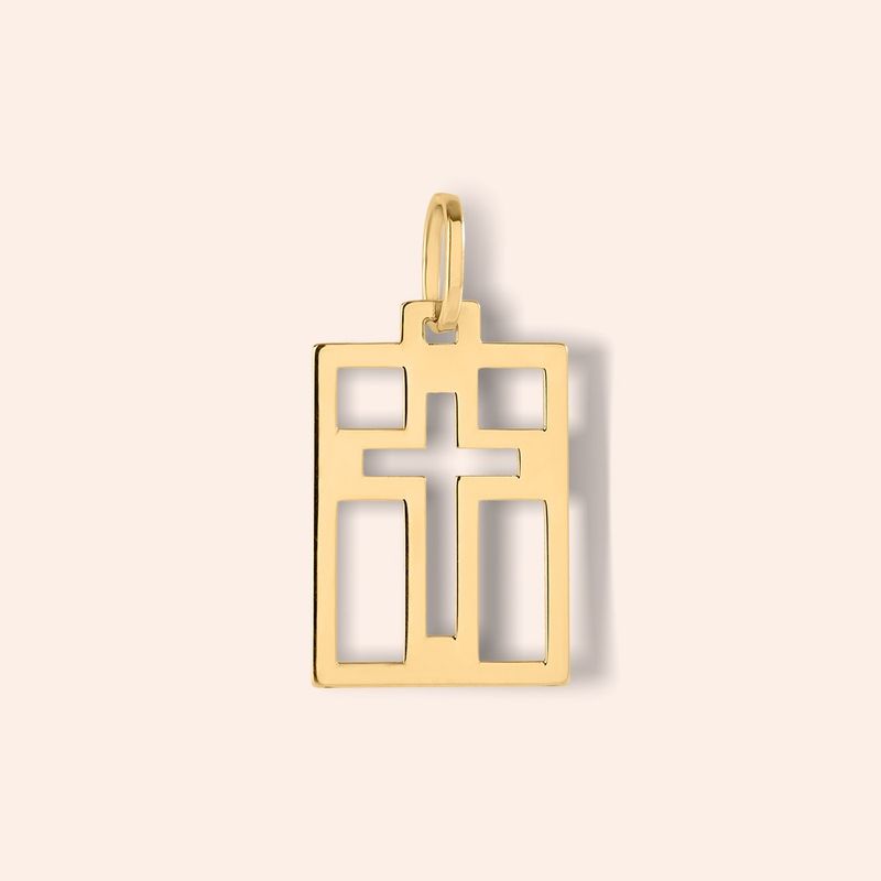 Pingente Ouro 18K Placa Cruz Vazada 517892