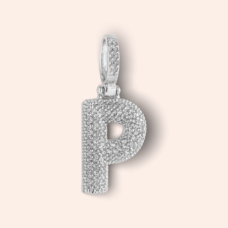 Pingente Prata 925 Letra P Zircônias 517881