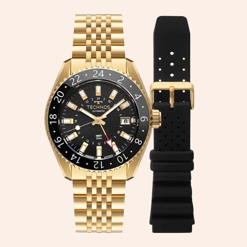 Relógio Technos Automatico GMT Dourado Edição Limitada NH34AB/T1P