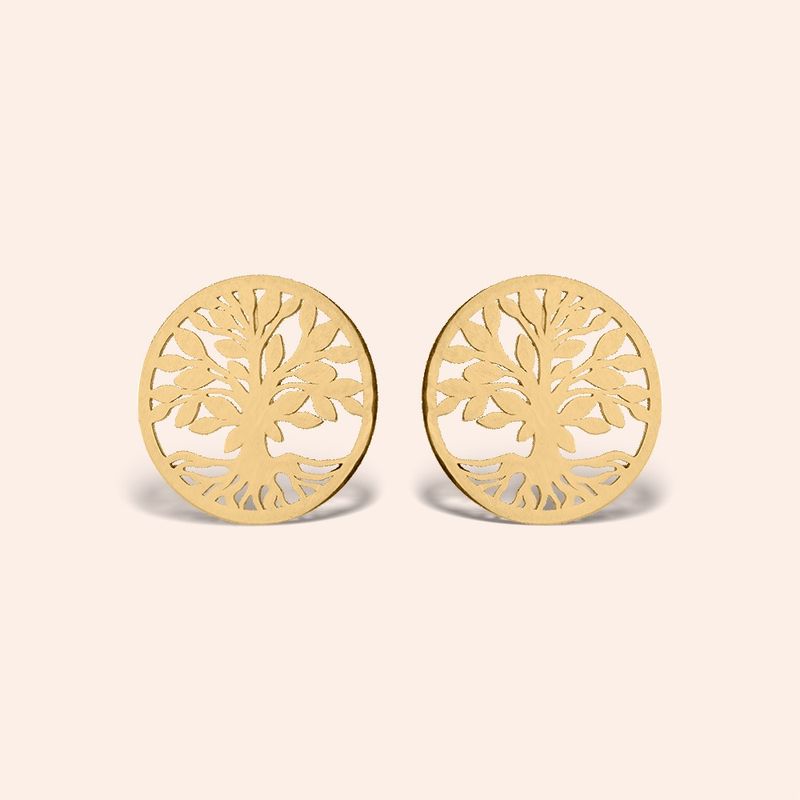 Brinco Ouro 18k Árvore da Vida Redondo Vazado 114137