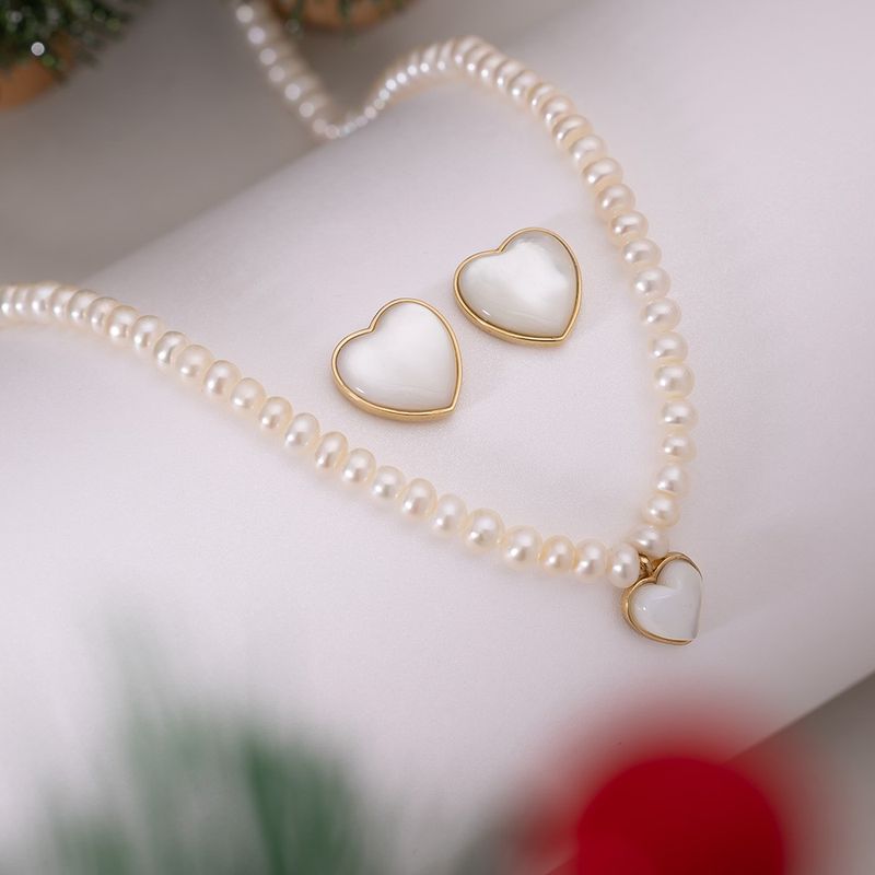 Brinco Ouro 18k Coração Madre Pérola 116640