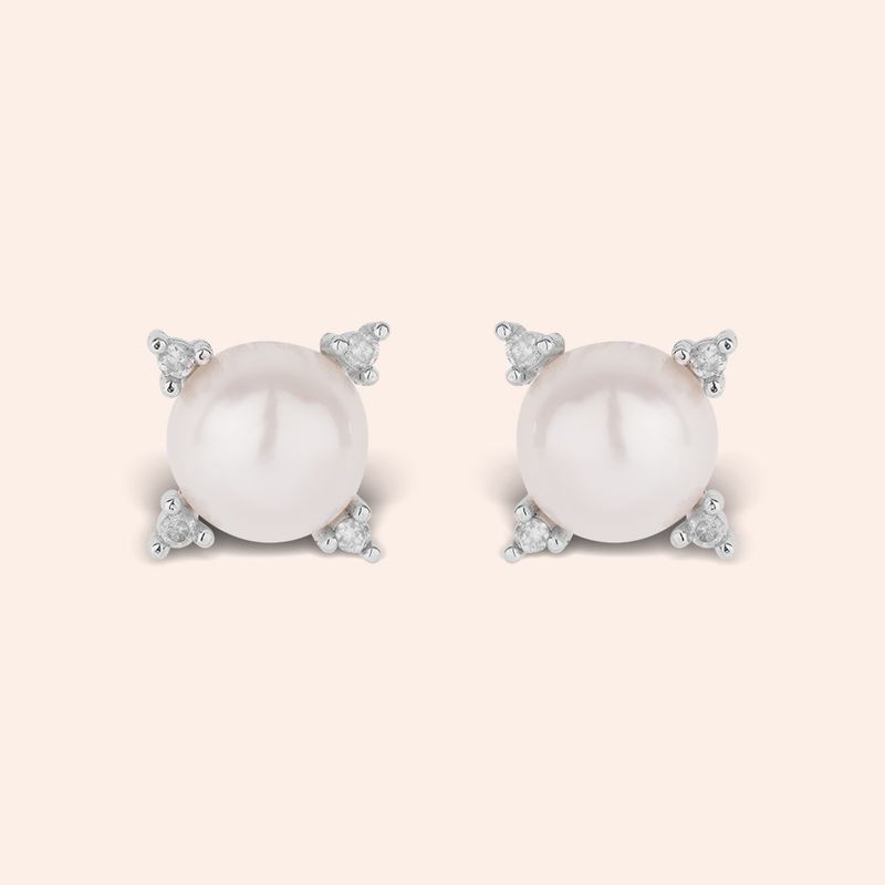Brinco Ouro Branco 18k Pérola Diamante 116658