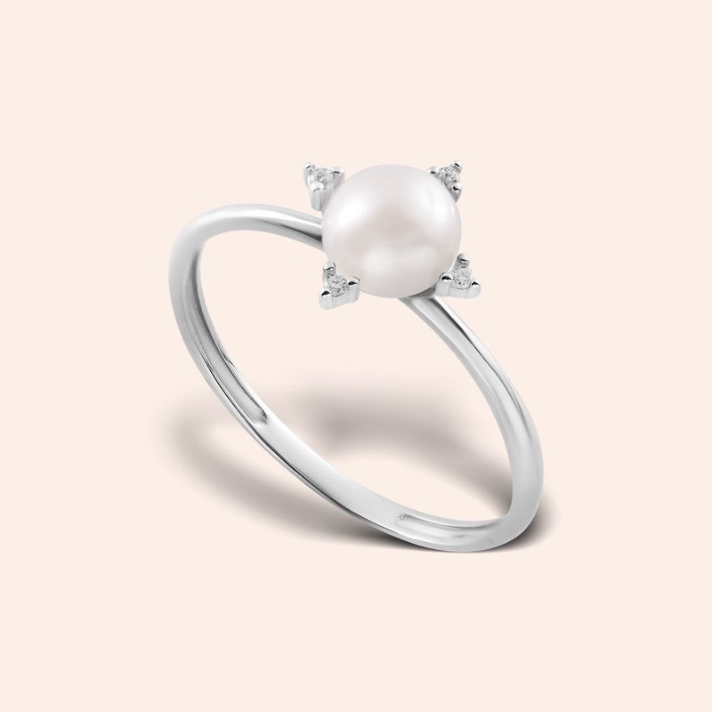 Anel Ouro Branco 18k Pérola Diamante 313376