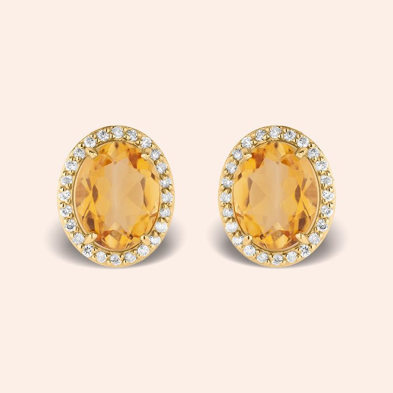 Brinco Ouro 18k Oval Critrino e Diamantes 115438