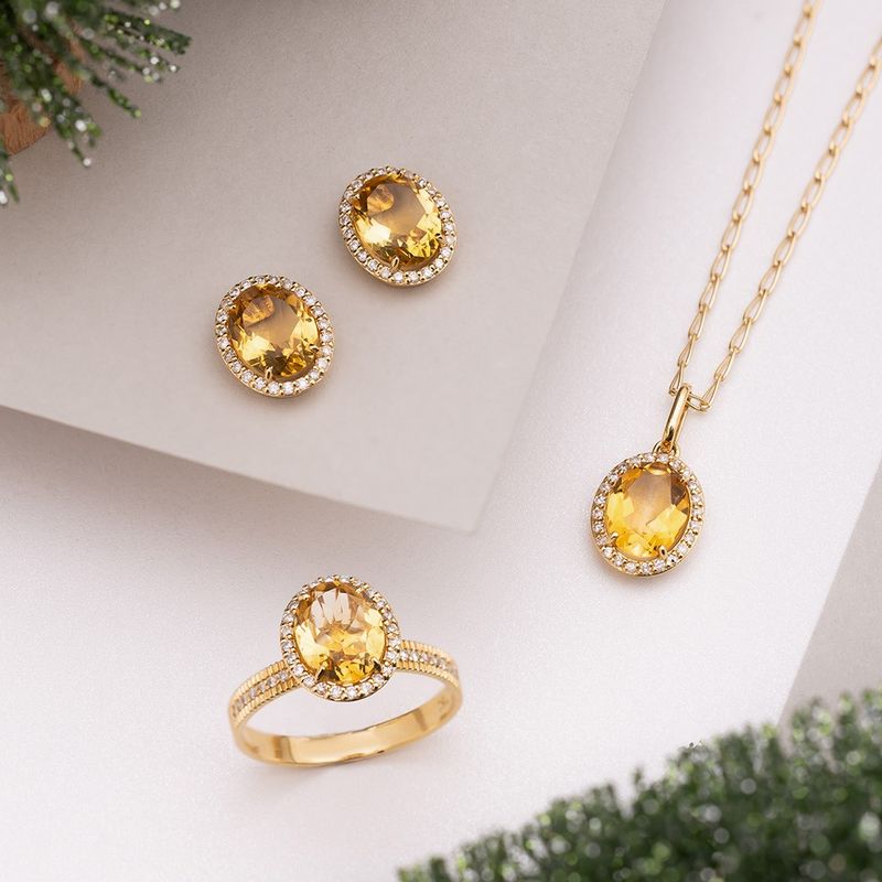 Brinco Ouro 18k Oval Critrino e Diamantes 115438