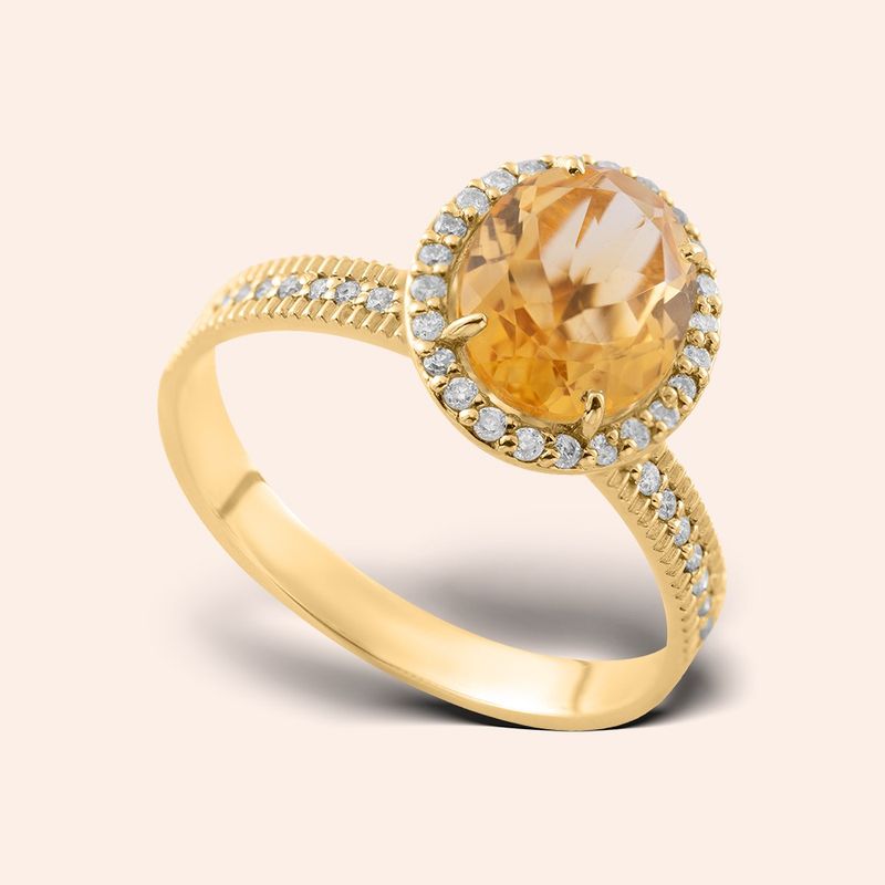 Anel Ouro 18k Oval Critrino e Diamantes 312314