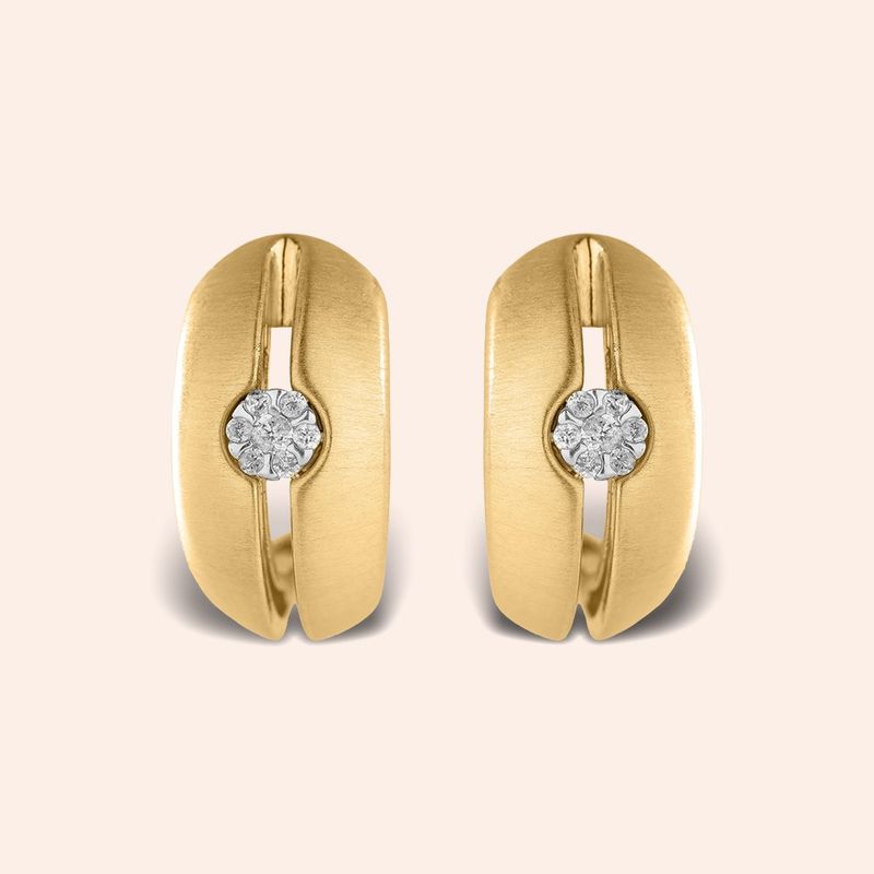 Brinco Ouro 18k Abaulado Vazado Diamante 116690