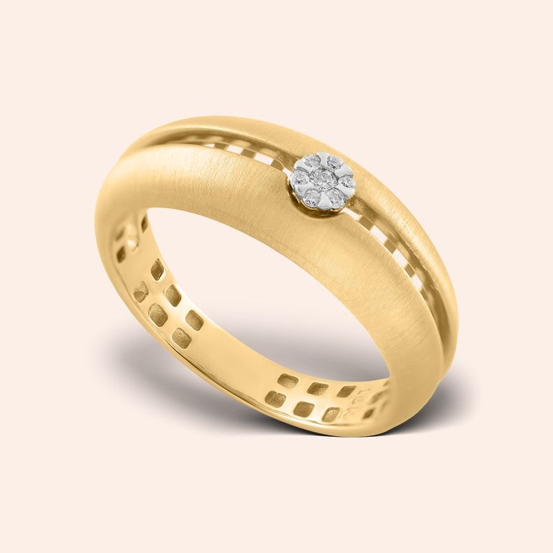 Anel Ouro 18k Abaulado Vazado Diamante 313391