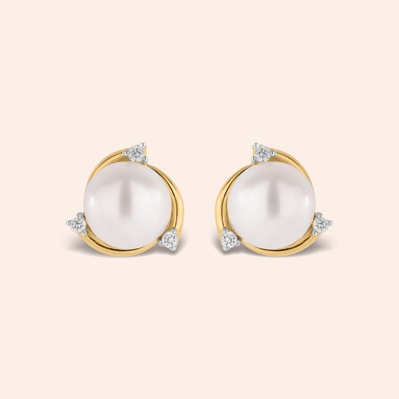 Brinco Ouro 18k Pérola e Diamantes 116730