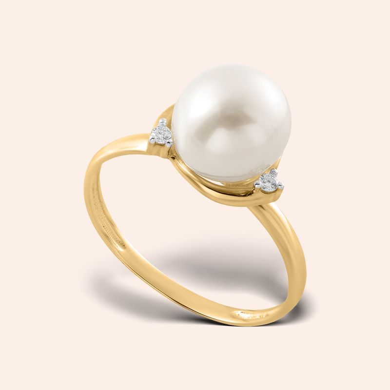 Anel Ouro 18k Pérola Diamante 313429