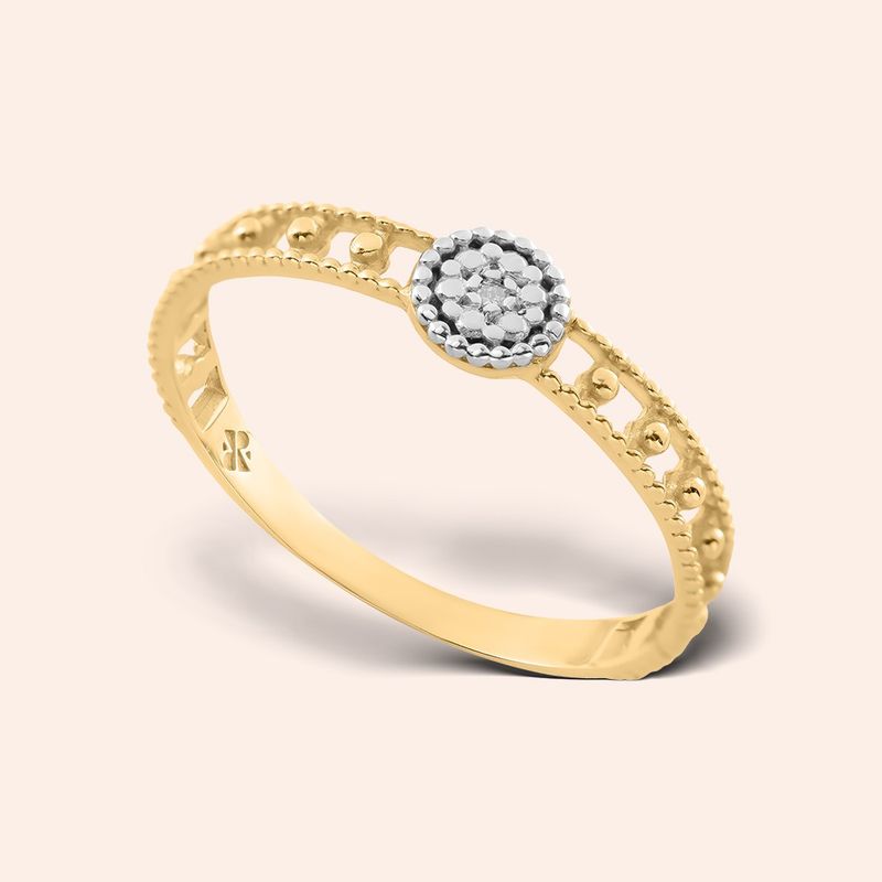 Anel Ouro 18k Vazado Redondo Diamante  310364