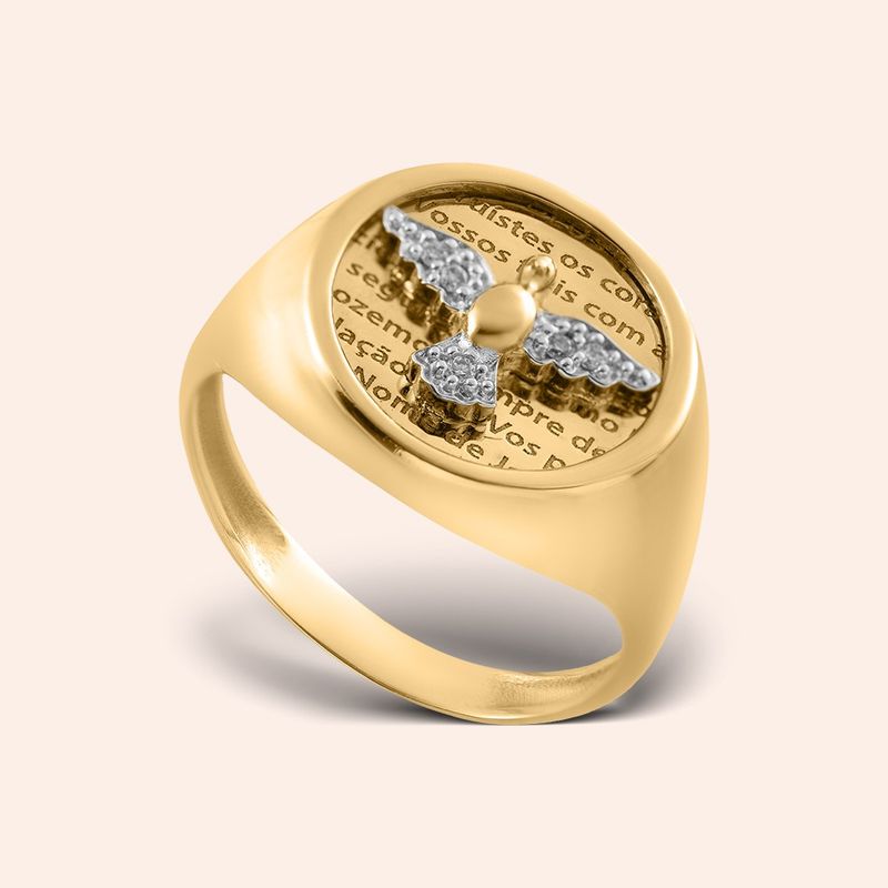 Anel Ouro 18k Redondo Espírito Santo Oração 310796