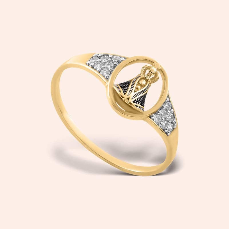 Anel Ouro 18k Nossa Senhora Aparecida Zircônia 312329