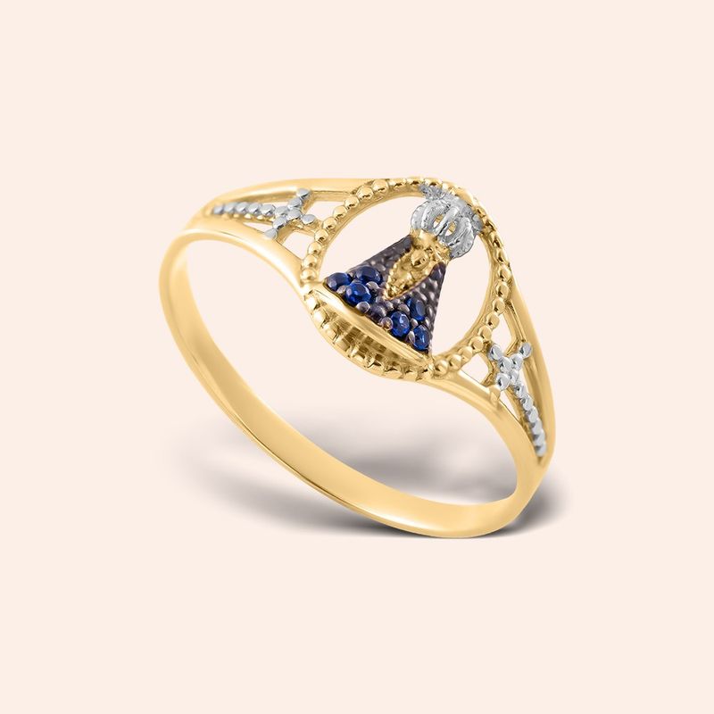 Anel Ouro 18k Nossa Senhora Aparecida Zircônia 312953