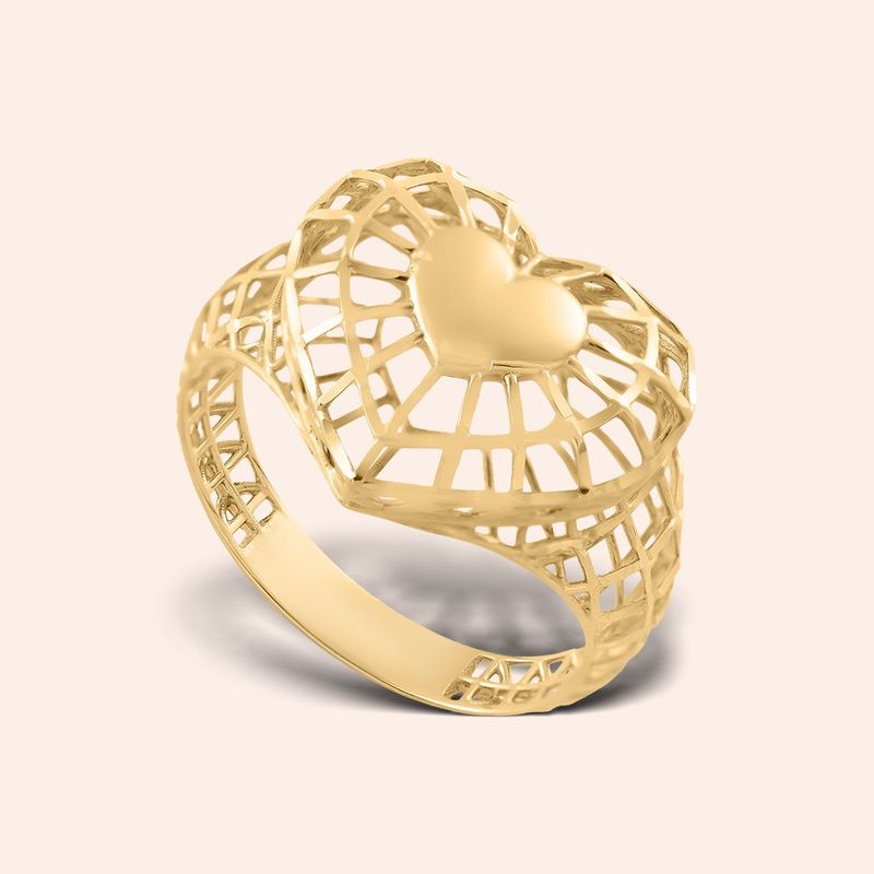 Anel Ouro 18k Coração Vazado 312644