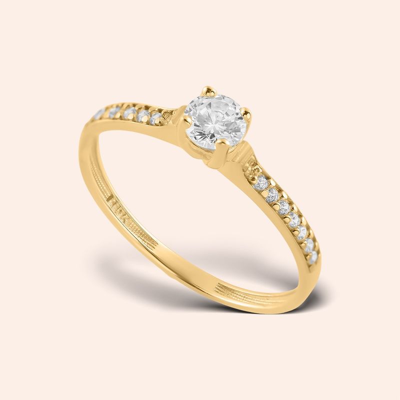 Anel Ouro 10k Solitário Zircônia Aro Cravejado 313523