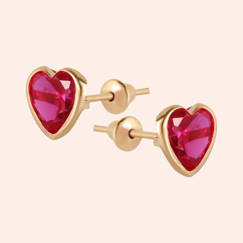 Brinco Ouro 18K Coração Zircônia 6mm 104740