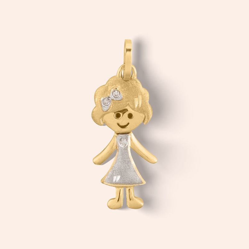 Pingente Ouro 18K Menina Diamante 3 pontos 500509